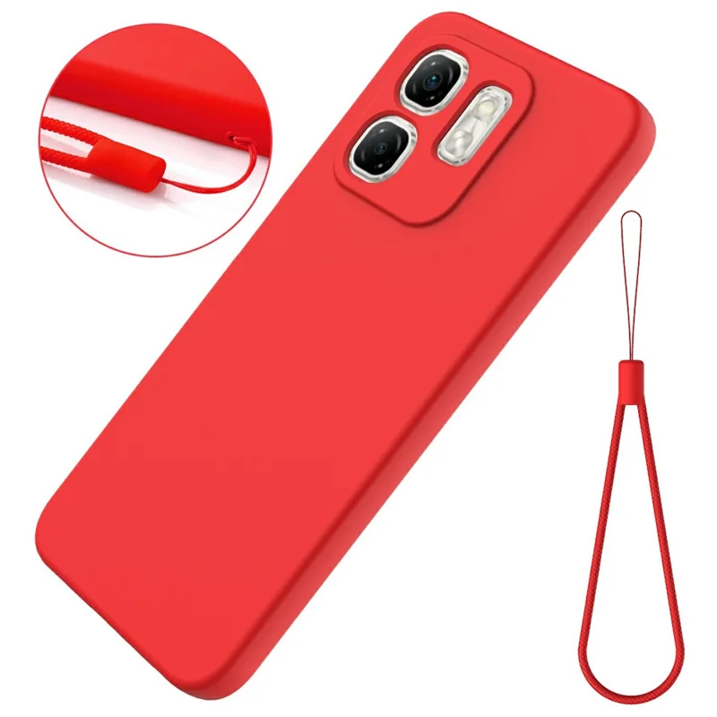 Para Infinix Hot 50i 4G / Smart 9 4G Funda Silicona Líquida Anti-Arañazos con Correa de Mano - Rojo