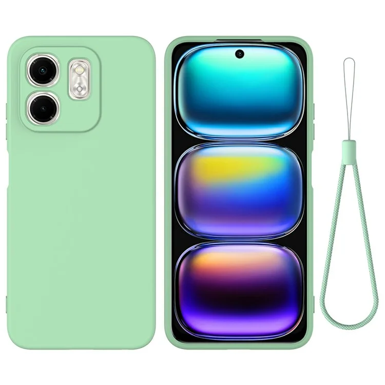 For Infinix Smart 9 4G Case Liquid Silicone Anti-Scratch Phone Cover with Hand Strap - Green
