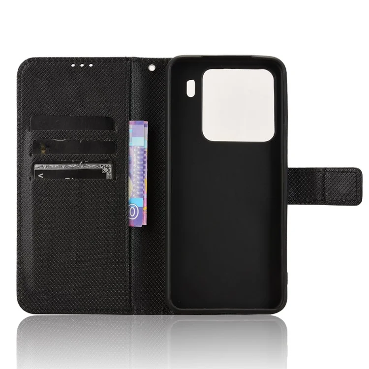 Funda para Xiaomi 15 Pro 5G de piel de PU con textura de diamante y cartera - Negro
