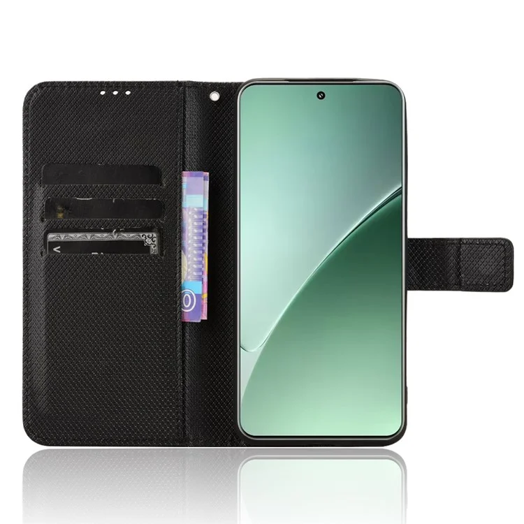 Funda para Xiaomi 15 Pro 5G de piel de PU con textura de diamante y cartera - Negro