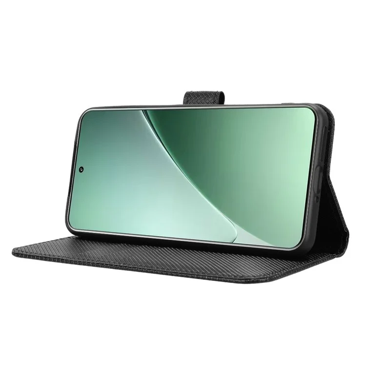 Funda para Xiaomi 15 Pro 5G de piel de PU con textura de diamante y cartera - Negro