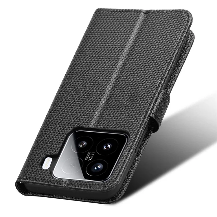 Funda para Xiaomi 15 Pro 5G de piel de PU con textura de diamante y cartera - Negro