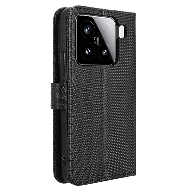 Funda para Xiaomi 15 Pro 5G de piel de PU con textura de diamante y cartera - Negro