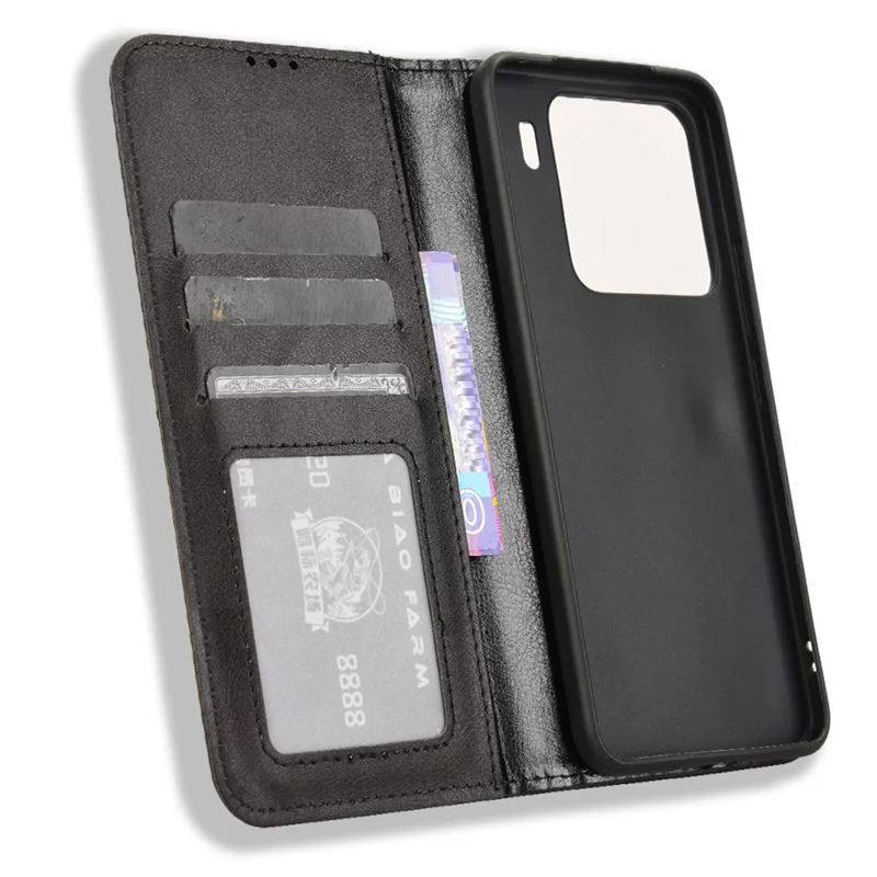 For Xiaomi 15 Leather Case Wallet Stand Retro Texture Phone Cover - Black