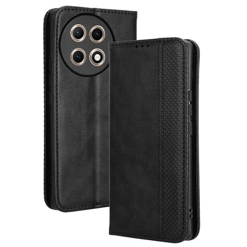 جراب جلد لهاتف TECNO Camon 30S 4G / 30S Pro 4G مع محفظة وحامل وملمس ريترو - أسود