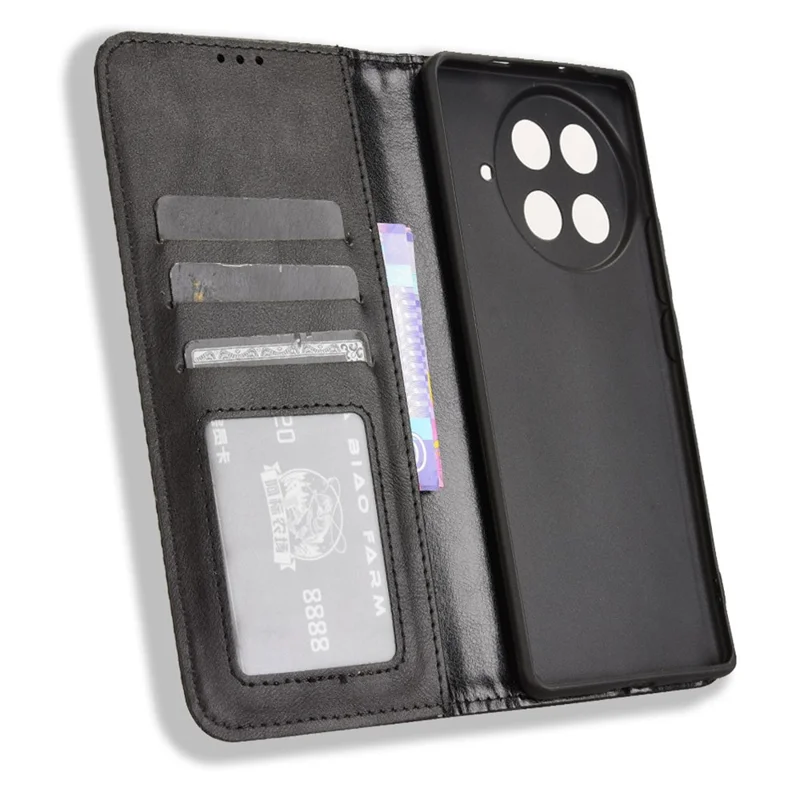 جراب جلد لهاتف TECNO Camon 30S 4G / 30S Pro 4G مع محفظة وحامل وملمس ريترو - أسود