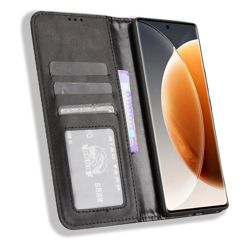 جراب جلد لهاتف TECNO Camon 30S 4G / 30S Pro 4G مع محفظة وحامل وملمس ريترو - أسود