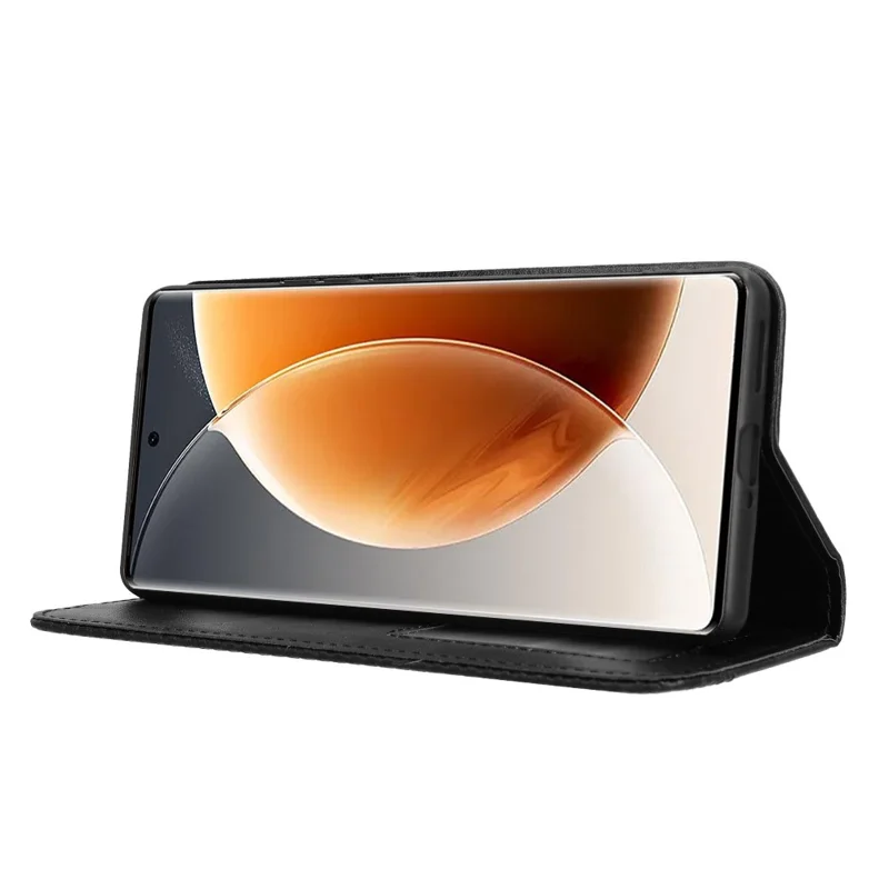 جراب جلد لهاتف TECNO Camon 30S 4G / 30S Pro 4G مع محفظة وحامل وملمس ريترو - أسود