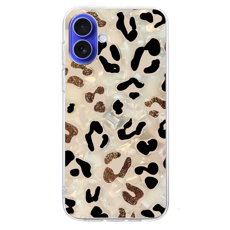 For iPhone 16 Case Pattern Printing Shockproof Soft TPU Phone Cover - Leopard Print