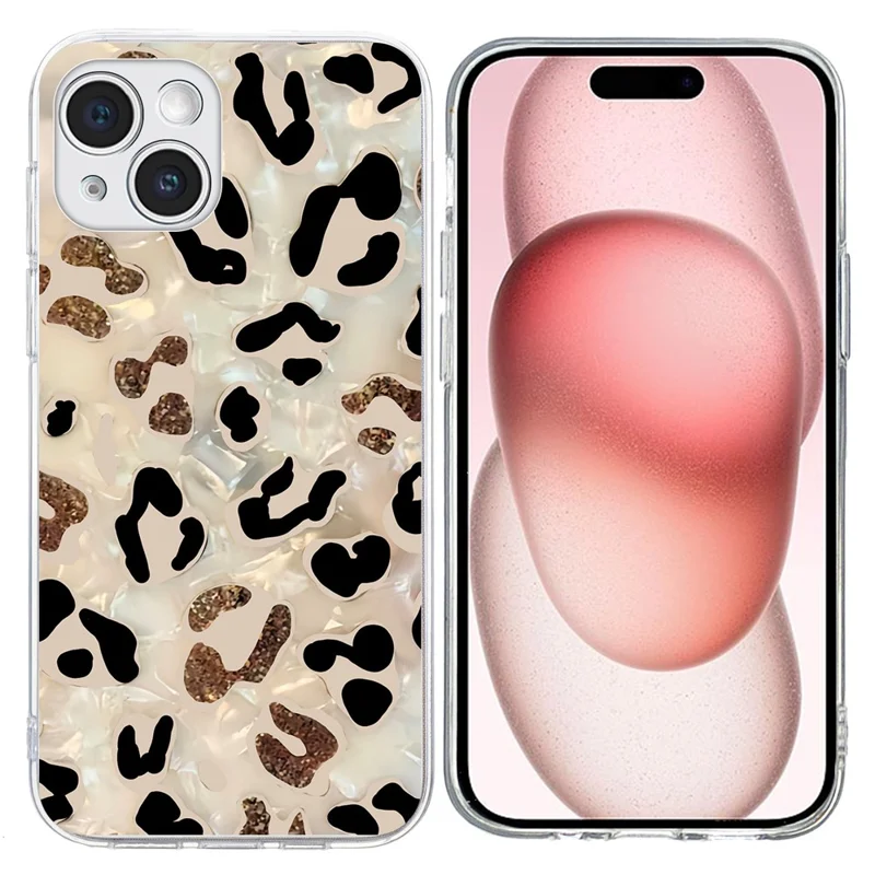 For iPhone 15 Case Pattern Printing Shockproof Soft TPU Phone Cover - Leopard Print