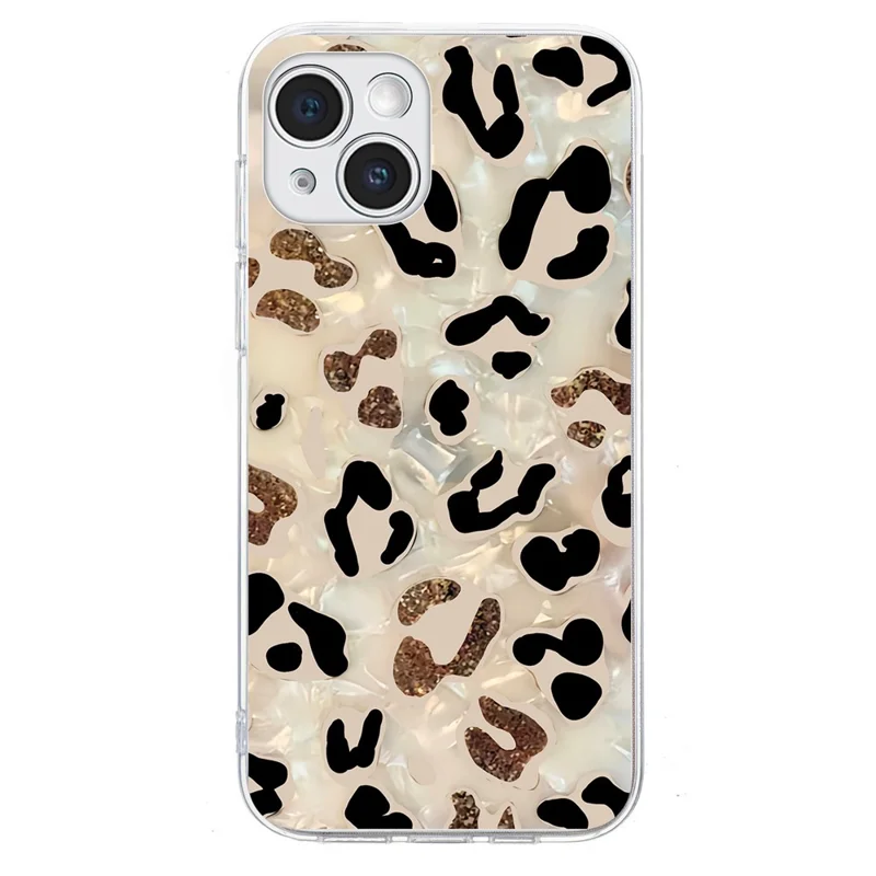 For iPhone 15 Case Pattern Printing Shockproof Soft TPU Phone Cover - Leopard Print