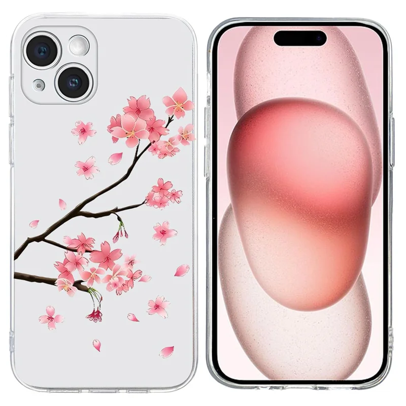 For iPhone 15 Plus Case Pattern Printing Shockproof Soft TPU Phone Cover - Plum Blossom