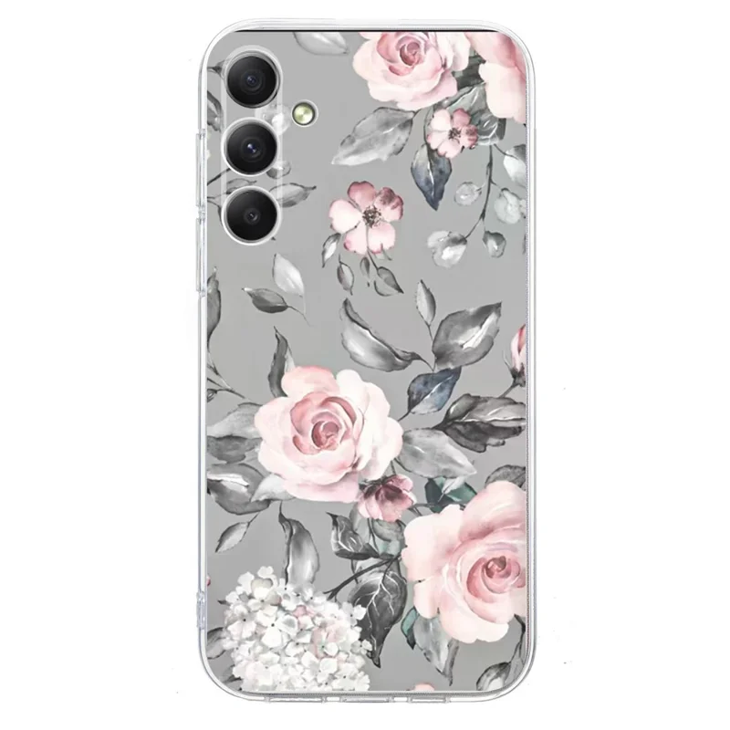 For Samsung Galaxy A36 5G Case Pattern Printing Shockproof Soft TPU Phone Cover - Grey Background Flowers