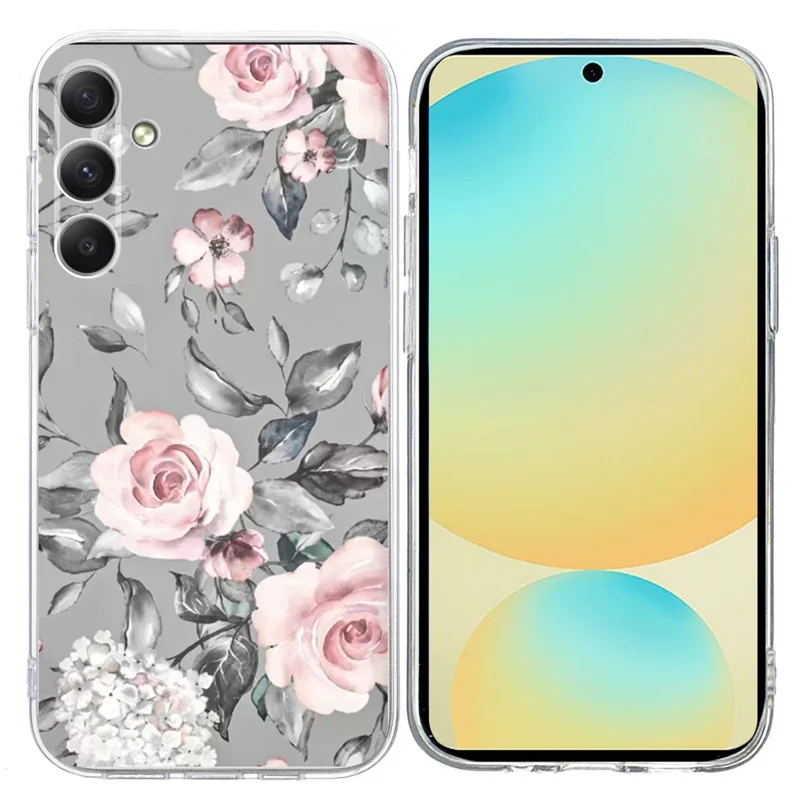 For Samsung Galaxy A36 5G Case Pattern Printing Shockproof Soft TPU Phone Cover - Grey Background Flowers