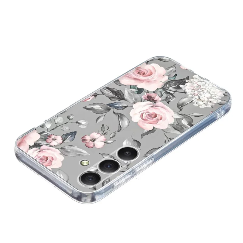 For Samsung Galaxy A36 5G Case Pattern Printing Shockproof Soft TPU Phone Cover - Grey Background Flowers