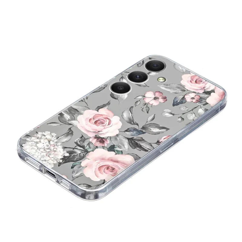 For Samsung Galaxy A36 5G Case Pattern Printing Shockproof Soft TPU Phone Cover - Grey Background Flowers