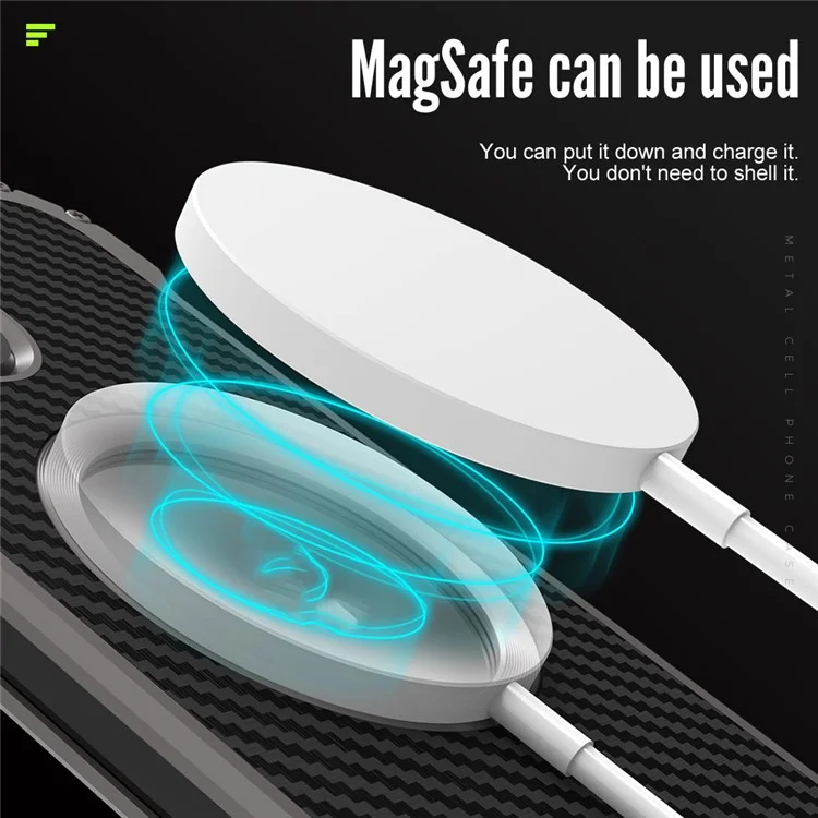 R-JUST RJ-51 For iPhone 14 Pro Back Hollow Design Protective Cover Carbon Fiber PC + Aluminum Alloy Anti-drop Case Compatible with Magsafe Charger