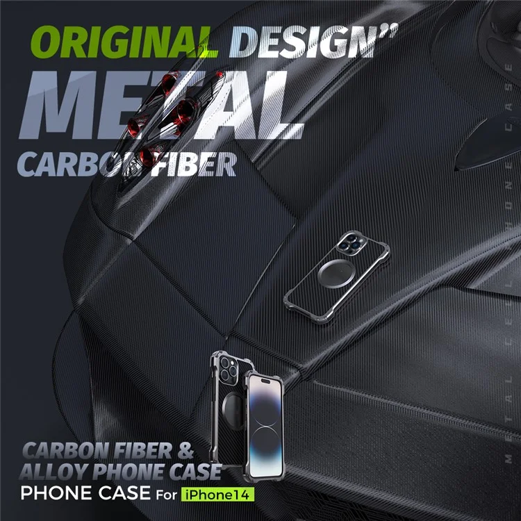 R-JUST RJ-51 For iPhone 14 Pro Back Hollow Design Protective Cover Carbon Fiber PC + Aluminum Alloy Anti-drop Case Compatible with Magsafe Charger