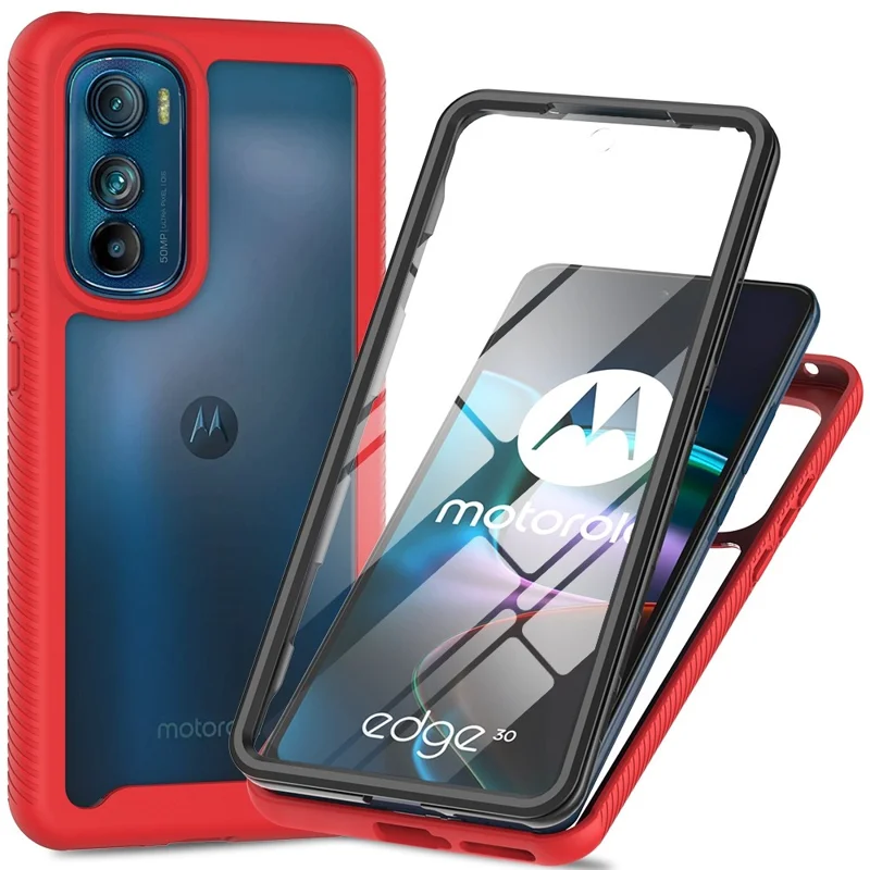 For Motorola Edge 30 5G Hard PC + Soft TPU Case PET Screen Protector Drop-proof Phone Cover - Red