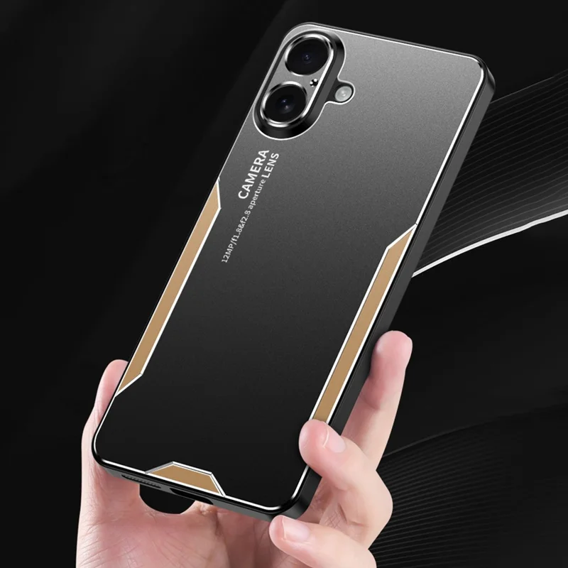 For iPhone 16 Phone Case Aluminium Alloy TPU PC Back Cover - Gold