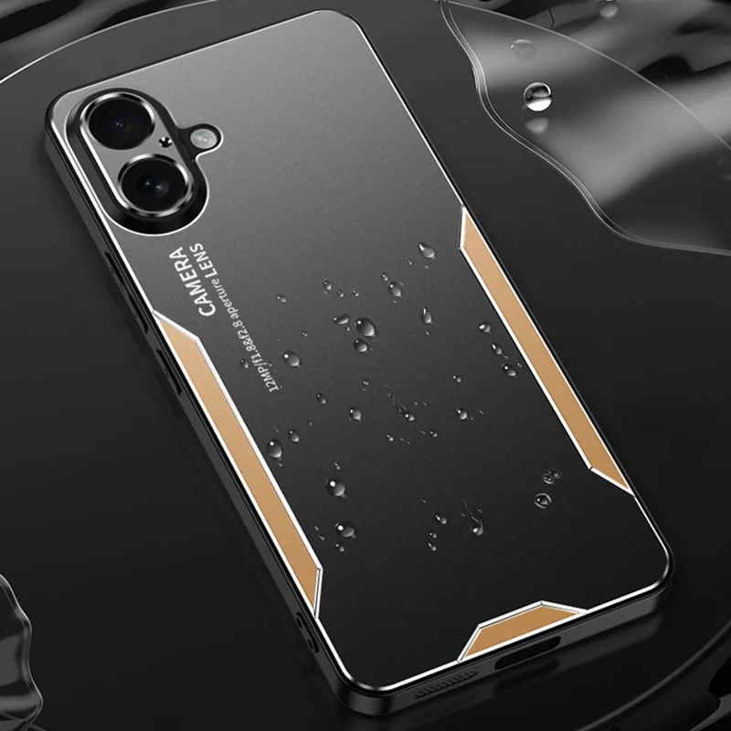 For iPhone 16 Phone Case Aluminium Alloy TPU PC Back Cover - Gold