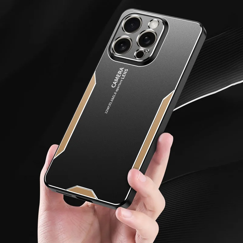 For iPhone 16 Pro Max Phone Case Aluminium Alloy TPU PC Back Cover - Gold