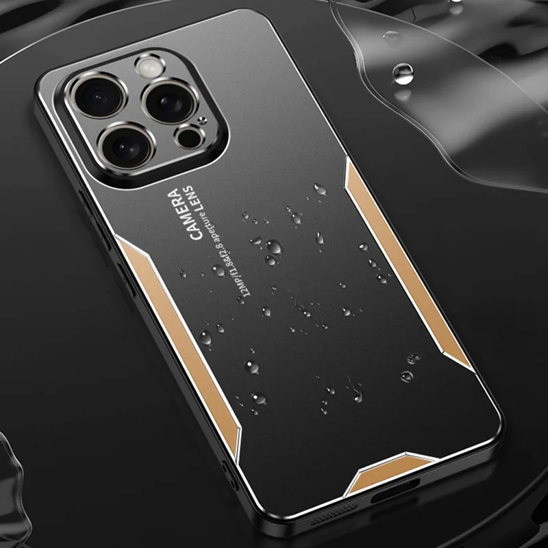 For iPhone 16 Pro Max Phone Case Aluminium Alloy TPU PC Back Cover - Gold