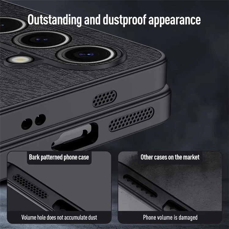 Для чехла Samsung Galaxy S25 Wood Texture PU Leather Coated PC + TPU Phone Cover - Black