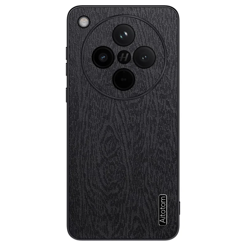 For Oppo Find X8 5G Case Wood Texture PU Leather Coated PC+TPU Phone Cover - Black
