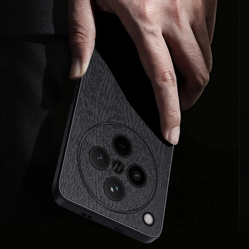 For Oppo Find X8 5G Case Wood Texture PU Leather Coated PC+TPU Phone Cover - Black