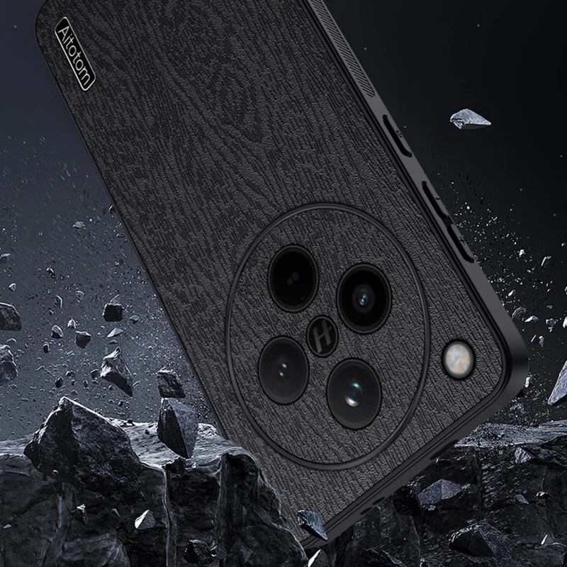 For Oppo Find X8 5G Case Wood Texture PU Leather Coated PC+TPU Phone Cover - Black