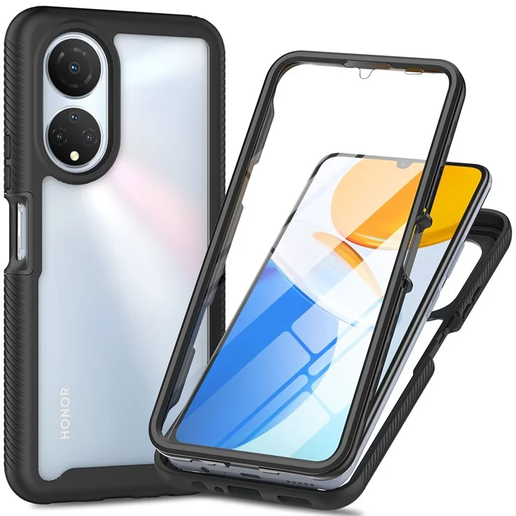PC + TPU + PET-Bildschirmschutz-Handyhülle für Honor X7, rundum schützende Handyhülle - Schwarz