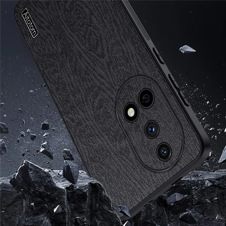 Capa para Huawei nova 13 com textura de madeira, revestimento de couro PU e PC+TPU - Preta