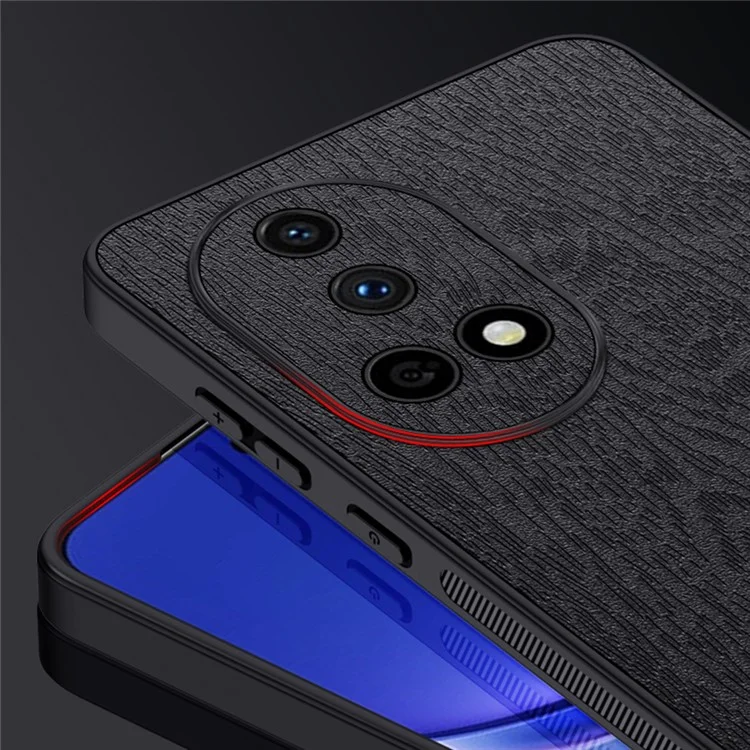 Capa para Huawei nova 13 com textura de madeira, revestimento de couro PU e PC+TPU - Preta