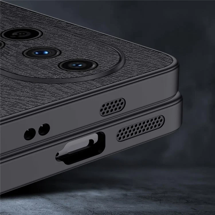 Capa para Huawei nova 13 com textura de madeira, revestimento de couro PU e PC+TPU - Preta