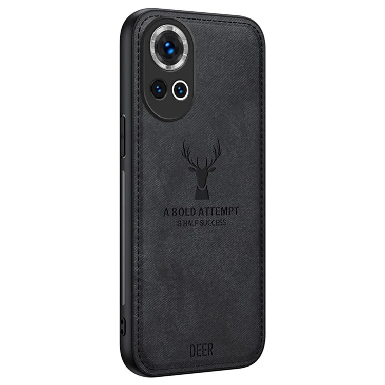 Capa para Huawei nova 13 com padrão de veado, textura de tecido e couro sintético híbrido - Preta