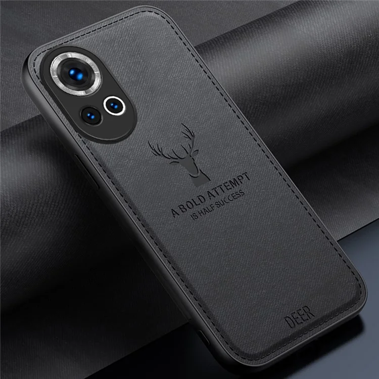 Capa para Huawei nova 13 com padrão de veado, textura de tecido e couro sintético híbrido - Preta