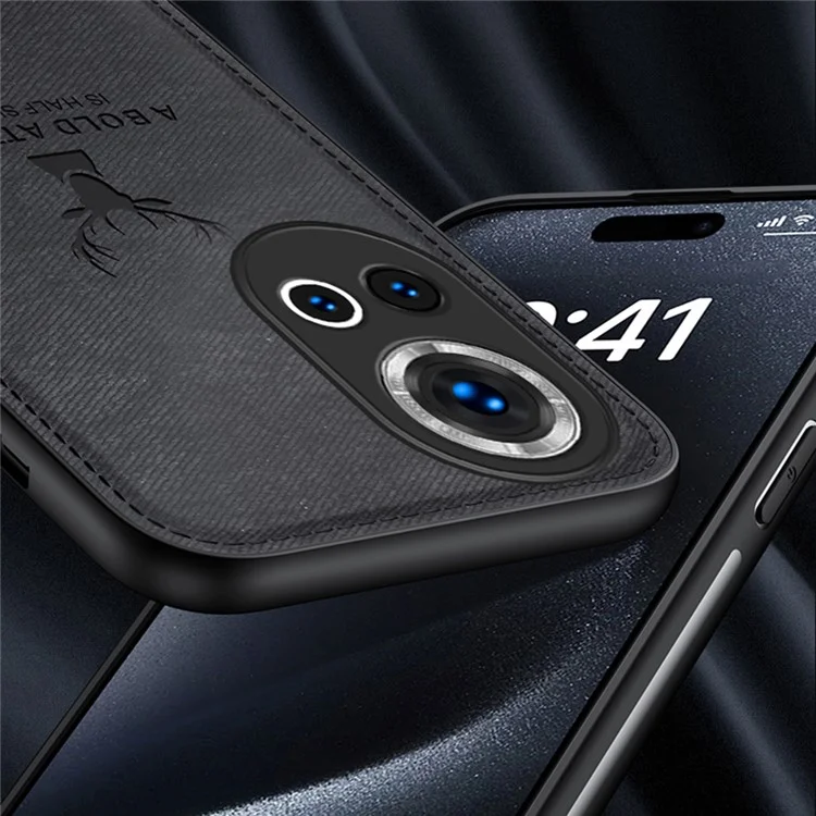 Capa para Huawei nova 13 com padrão de veado, textura de tecido e couro sintético híbrido - Preta