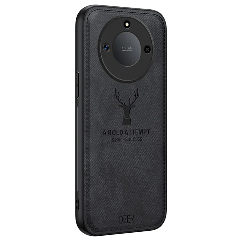 For Honor X60 5G Case Deer Pattern Cloth Texture PU Leather Hybrid Phone Cover - Black