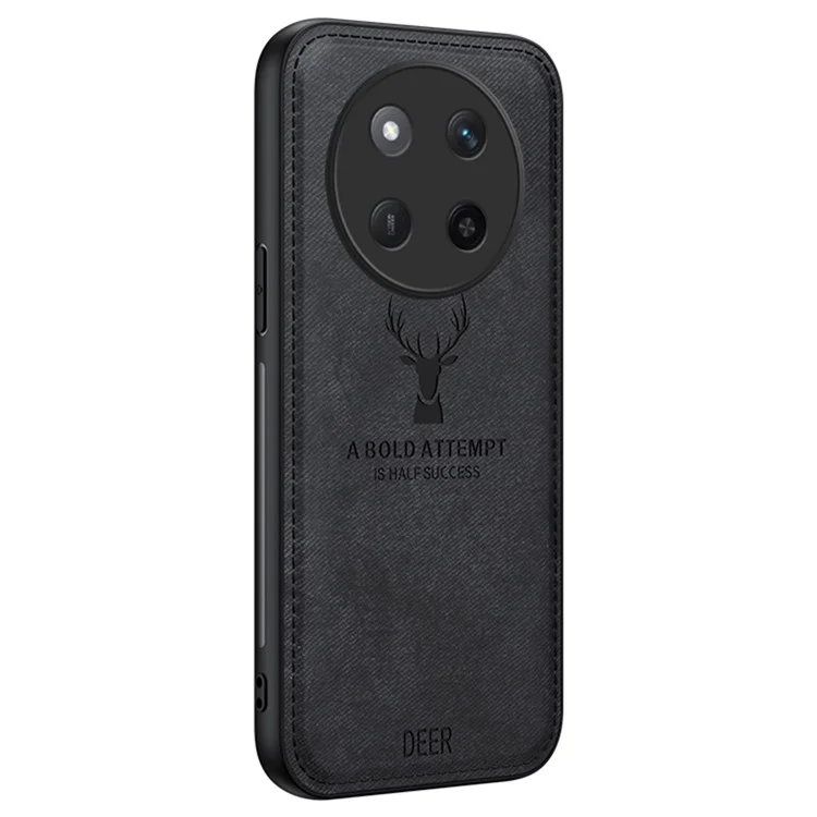 For Honor Magic7 Lite 5G / X9c 5G / X60 Pro 5G Case Deer Pattern Cloth Texture PU Leather Hybrid Phone Cover - Black