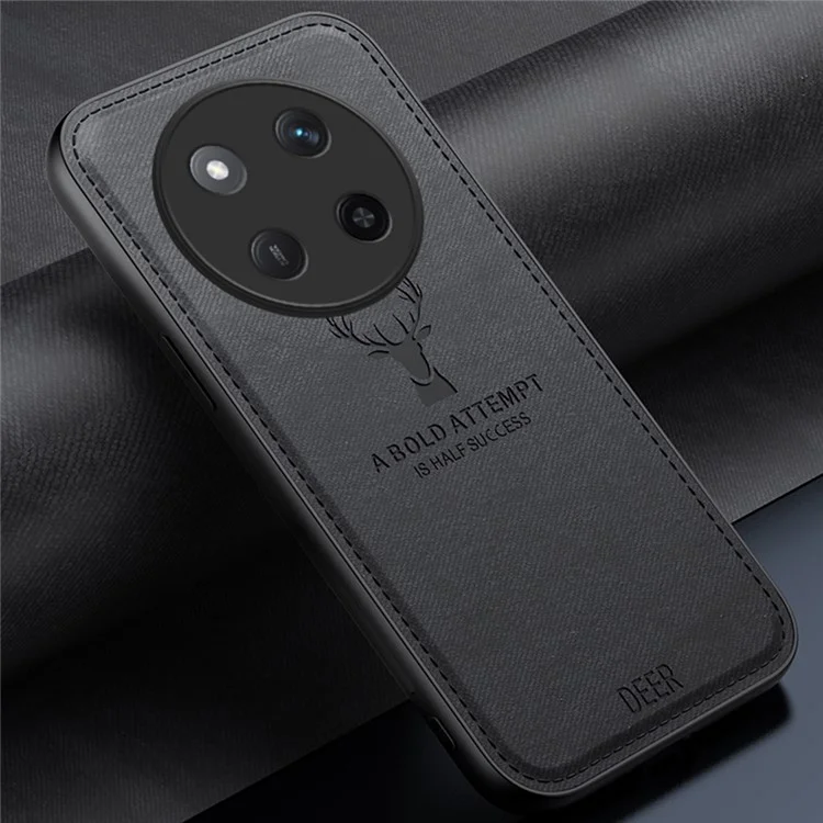 For Honor Magic7 Lite 5G / X9c 5G / X60 Pro 5G Case Deer Pattern Cloth Texture PU Leather Hybrid Phone Cover - Black
