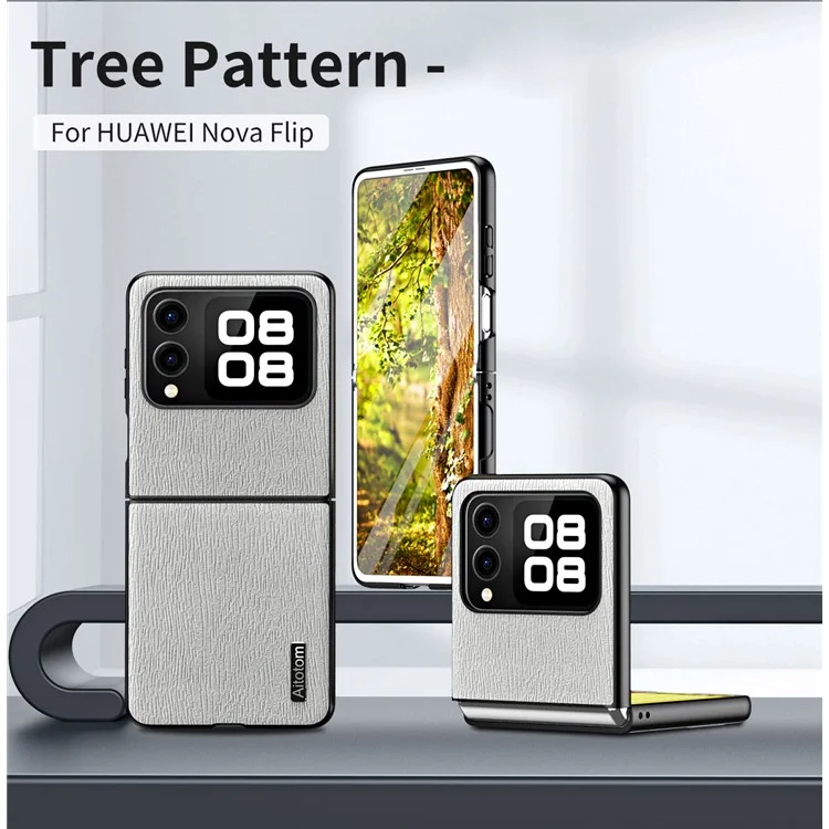 Для Huawei nova Flip 5G Чехол с текстурой дерева ПУ-кожи с покрытием PC+TPU - Серый