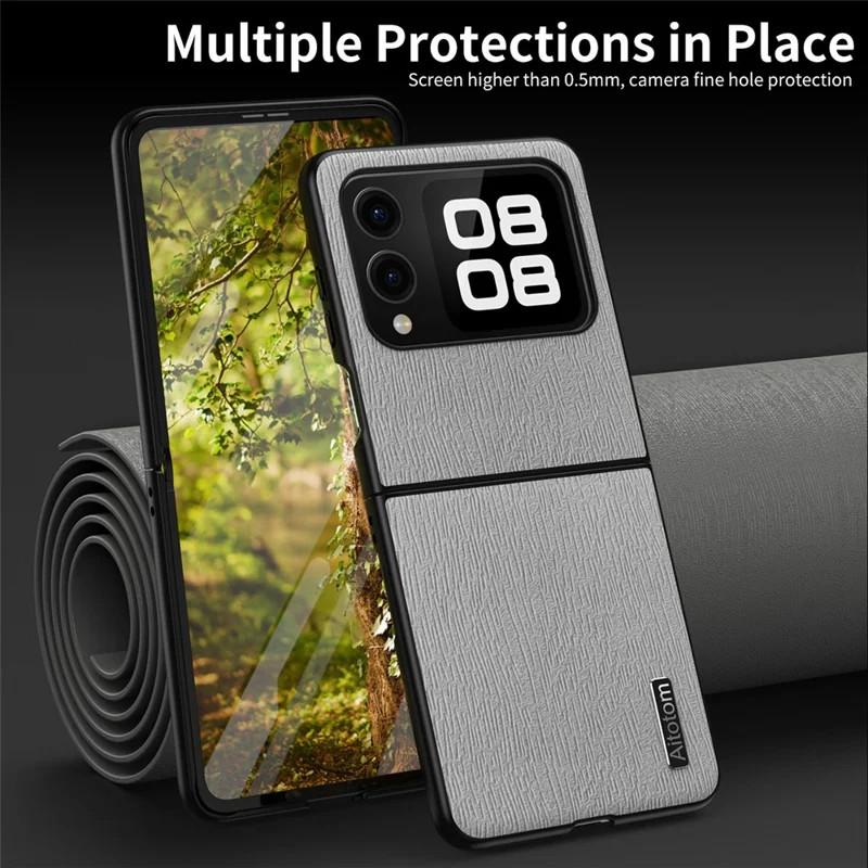 For Huawei nova Flip 5G Case Wood Texture PU Leather Coated PC+TPU Phone Cover - Black