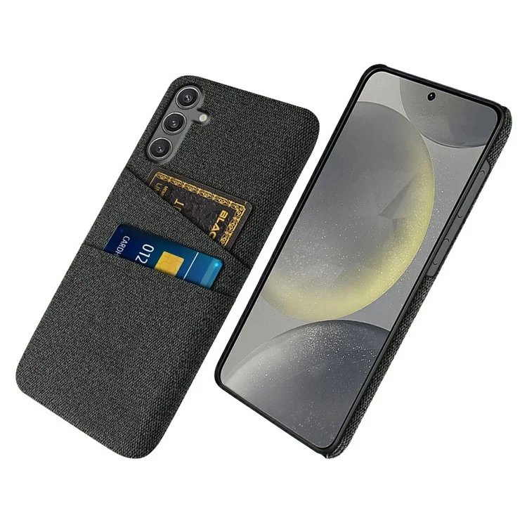 Para Samsung Galaxy S25 Case Cloth + Hard PC Phone Cover com Dual Card Slots - Preto