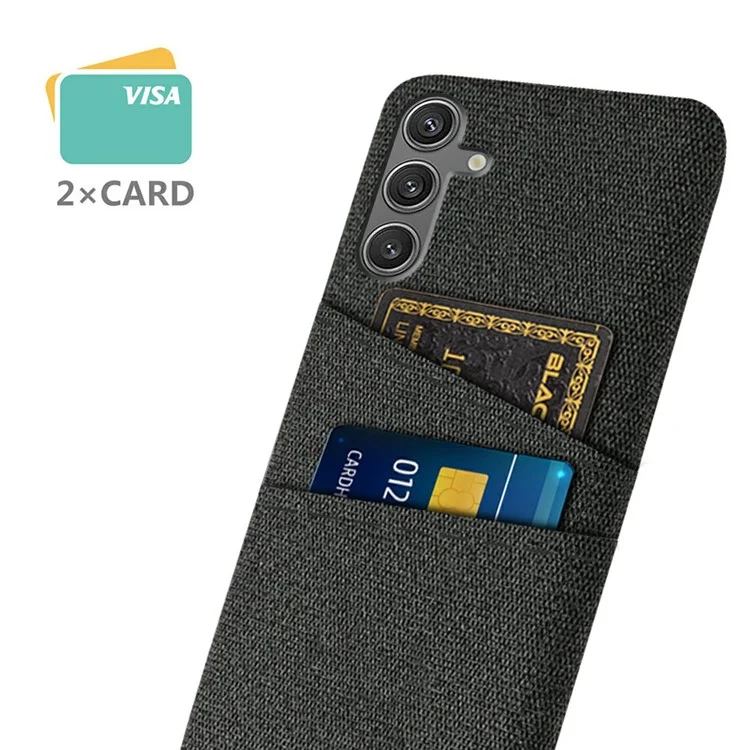 Para Samsung Galaxy S25 Case Cloth + Hard PC Phone Cover com Dual Card Slots - Preto