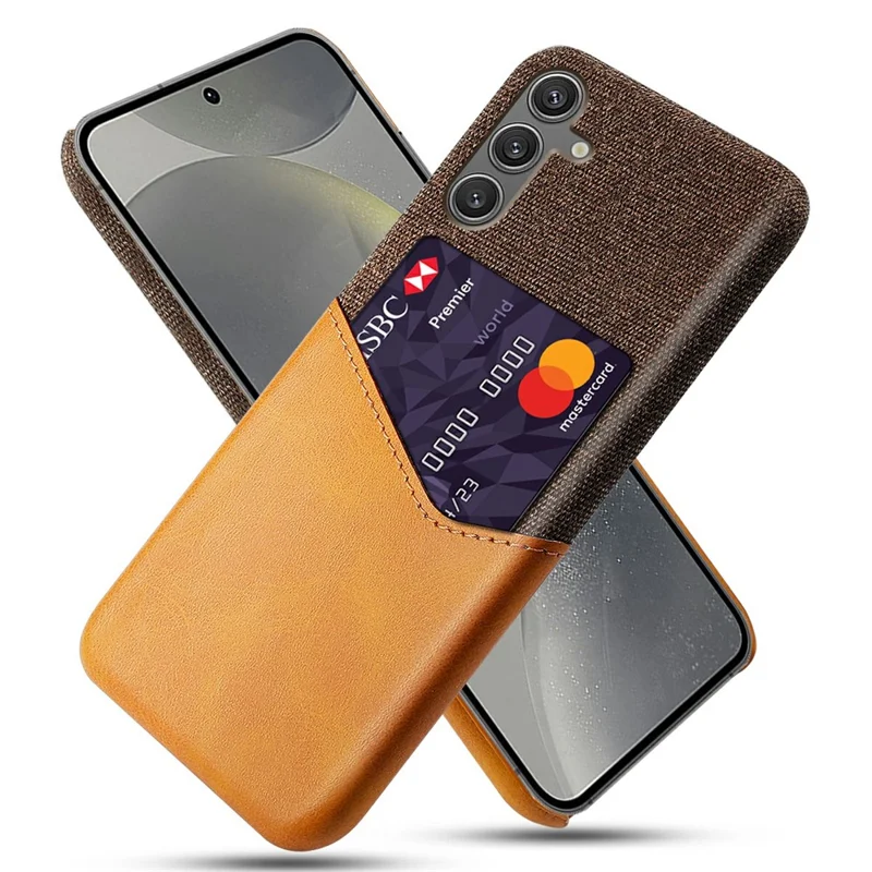 For Samsung Galaxy S25 Case PU Leather Card Slot Cloth Texture Hard PC Phone Cover - Orange