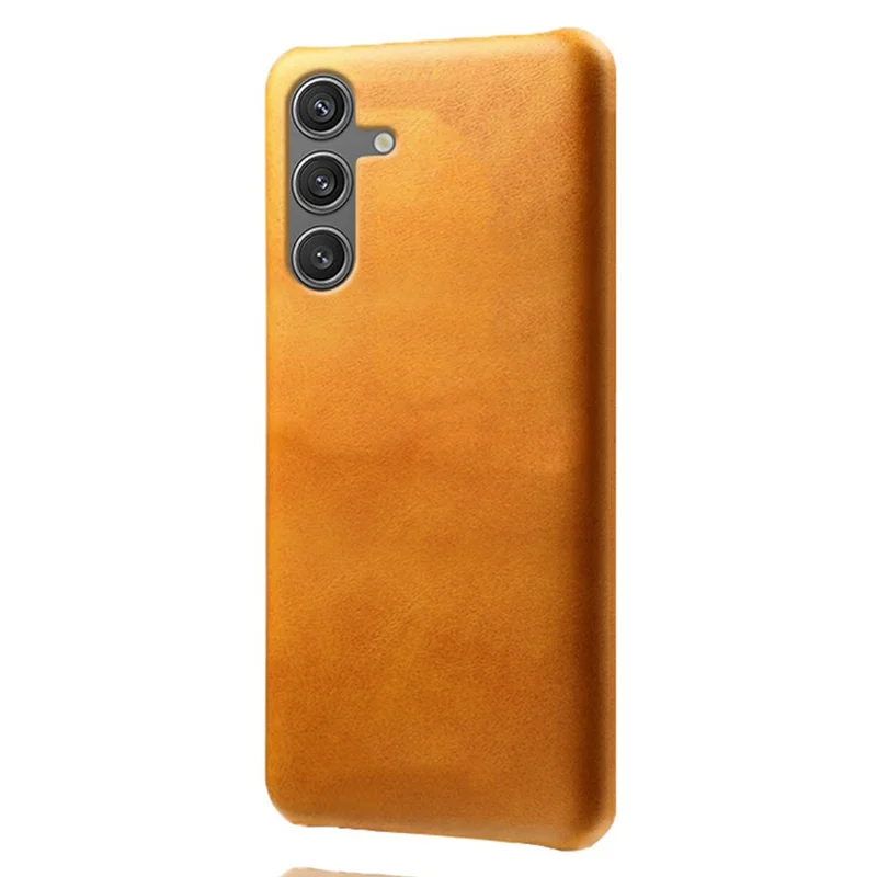 For Samsung Galaxy S25 Case Calf Texture PU Leather Hard PC Protective Phone Cover - Orange