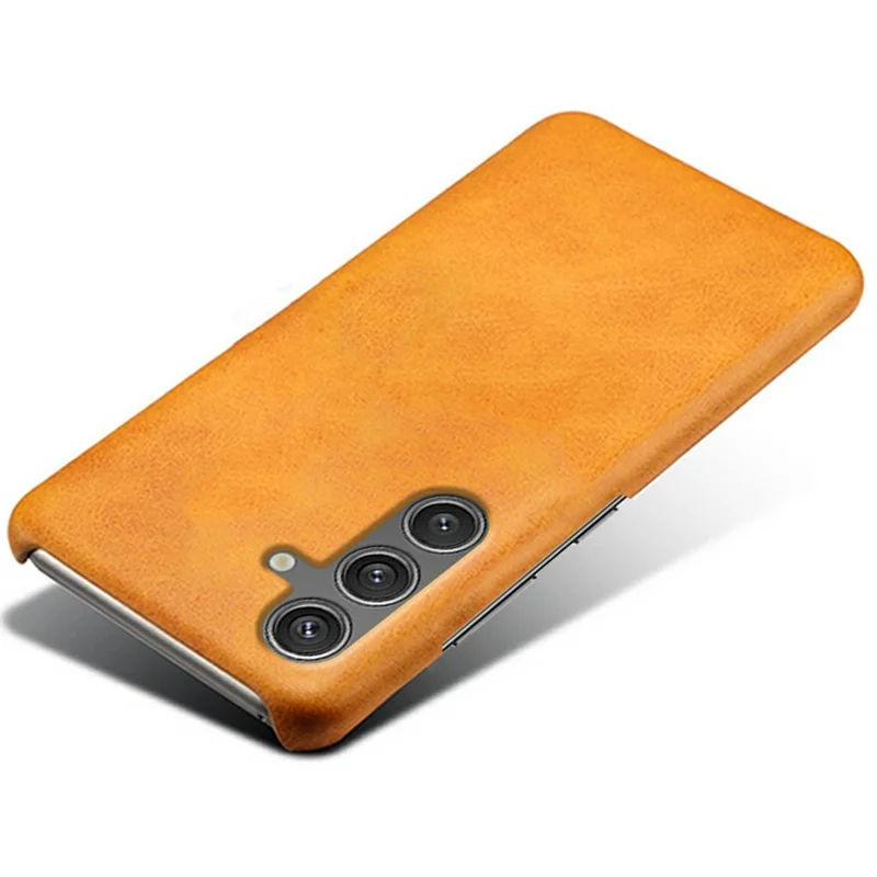 For Samsung Galaxy S25 Case Calf Texture PU Leather Hard PC Protective Phone Cover - Orange
