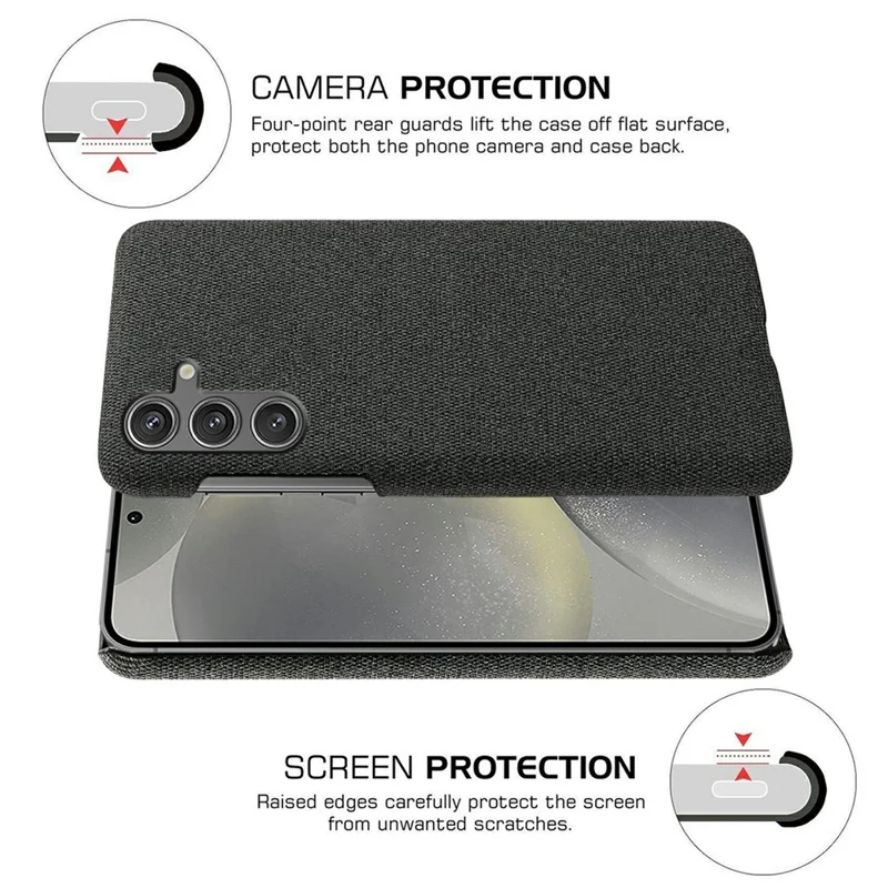 For Samsung Galaxy S25 Case Cloth Texture Anti-Scratch Protective PC Phone Cover - Black