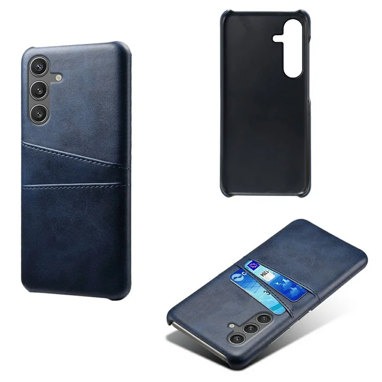 For Samsung Galaxy S25 Case Dual Card Slots PU Leather + Hard PC Phone Cover - Blue